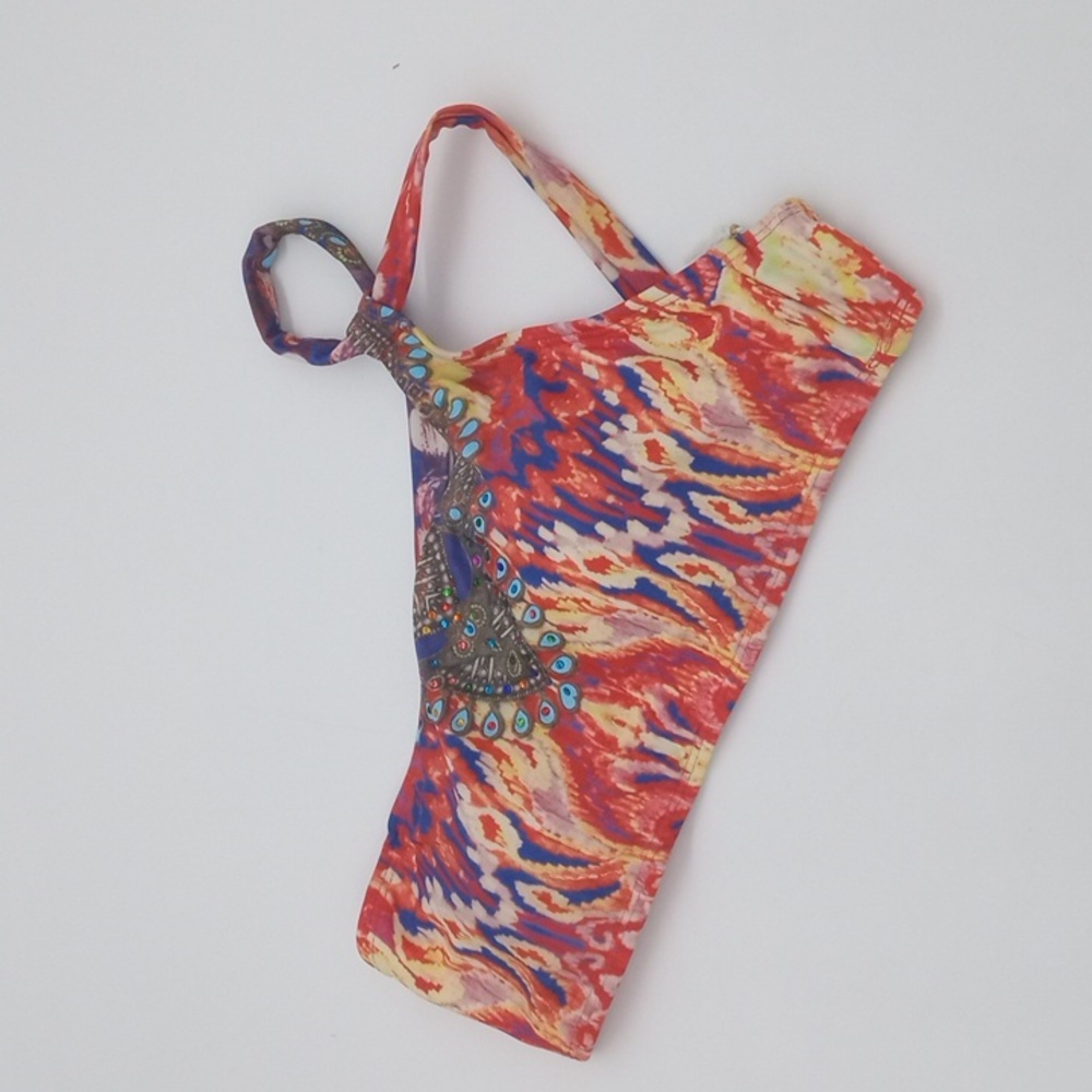 True Colours by La Moda Embellished One-Shoulder Bikini Top Red M